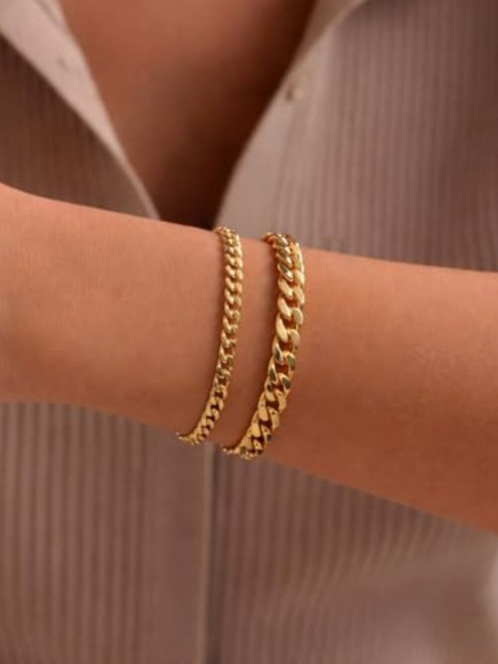 New - Gold Bracelets for Women Waterproof,Chunky 14K Gold Plated/Sterling Silver